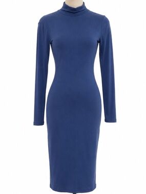 Blue Long Sleeve Turtleneck Bodycon Midi Dress NWT